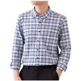 thumbnail image 1 of USNSM Men's Plaid Shirt Casual Business Loose Cotton Shirt Turndown Collar Button up Long Sleeve Tops with Pocket Black L, 1 of 5