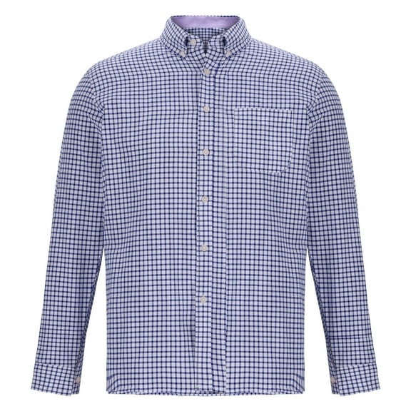 USNSM Men's Plaid Shirt Casual Work Office Cotton Regular Fit Business Shirt Turndown Collar Button up Long Sleeve Tops with Pocket Blue L