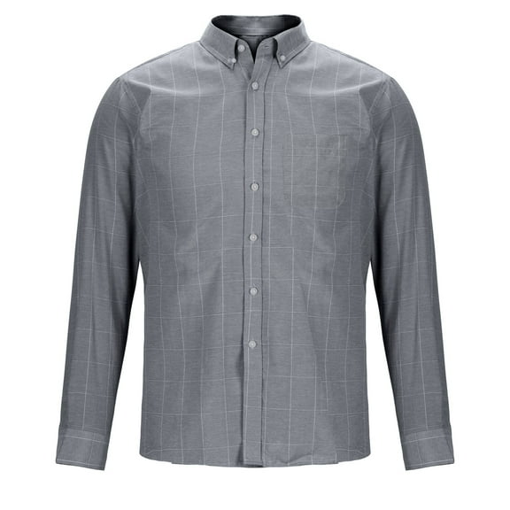 USNSM Men's Plaid Shirt Casual Work Office Cotton Regular Fit Business Shirt Turndown Collar Button up Long Sleeve Tops with Pocket Gray M