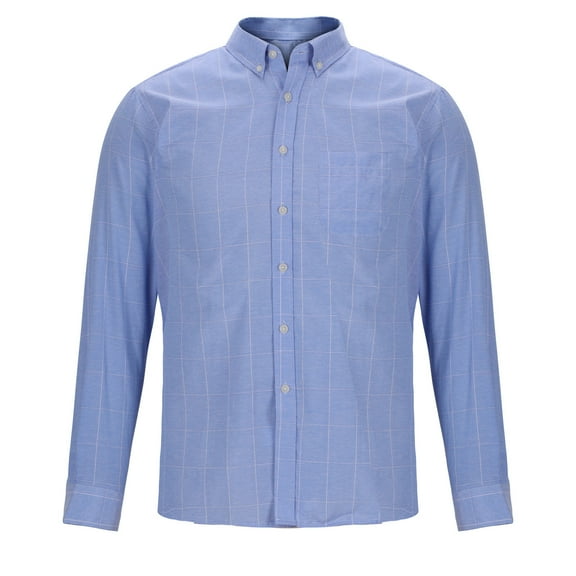 USNSM Men's Plaid Shirt Casual Work Office Cotton Regular Fit Business Shirt Turndown Collar Button up Long Sleeve Tops with Pocket Light Blue L