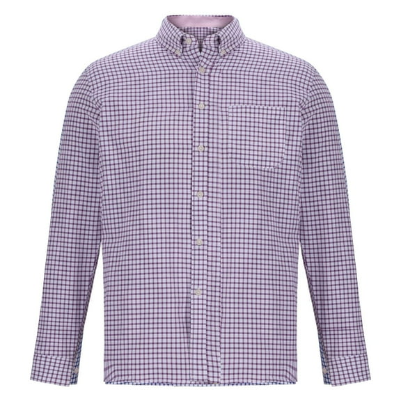 USNSM Men's Plaid Shirt Casual Work Office Cotton Regular Fit Business Shirt Turndown Collar Button up Long Sleeve Tops with Pocket Red S