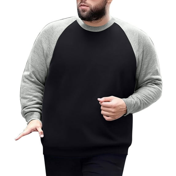 USNSM Men's Plus Size Cotton Color Block Loose Raglan Sleeve T-Shirt Casual Workout Bottom Shirt Crew Neck Long Sleeve Pullover Tees Tops Black 2XL