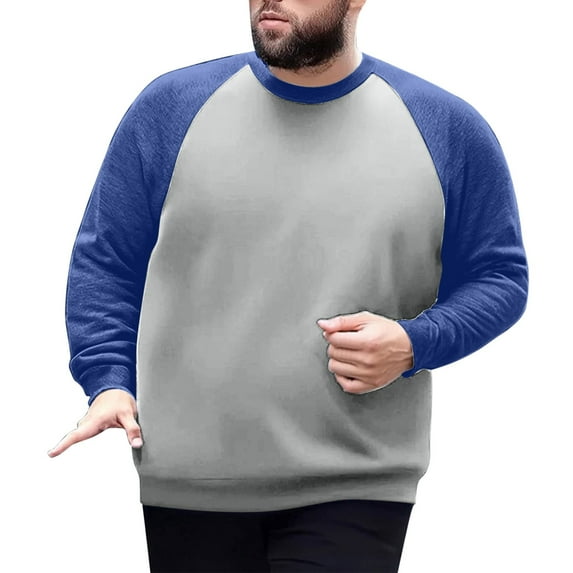 USNSM Men's Plus Size Cotton Color Block Loose Raglan Sleeve T-Shirt Casual Workout Bottom Shirt Crew Neck Long Sleeve Pullover Tees Tops Light Blue 4XL