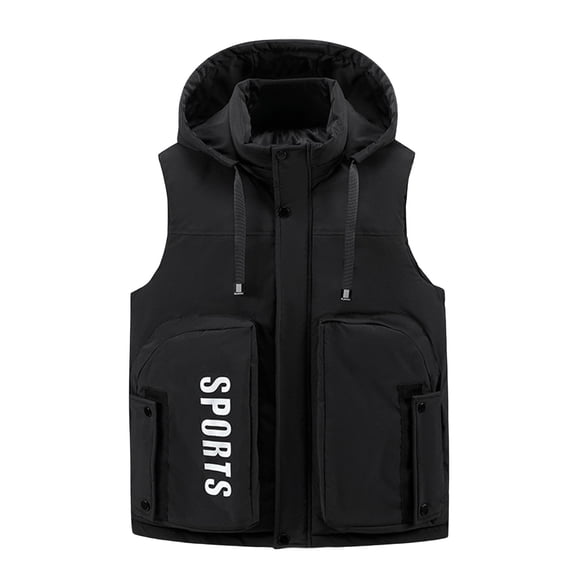 USNSM Men's Plus Size Hooded Puffer Vest Waistcoat Sleeveless Zip Up Padded Jackets Coat Lightweight Quilted Gilet with Pockets Black XXXXL