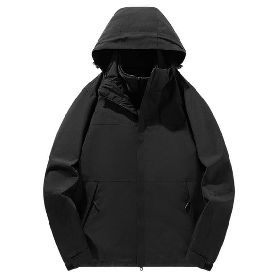 USNSM Men's Plus Size Outdoor Removable Inner Liner 3-in-2 Zipper Pocket Jacket Long Sleeve Waterproof Warm Workwear Jackets Black XXL