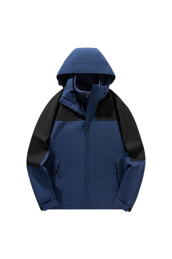 Men's Plus Size Outdoor Removable Inner Liner 3-in-2 Zipper Pocket Jacket Long Sleeve Waterproof Warm Workwear Jackets Blue XL