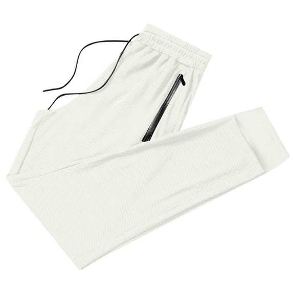 USNSM Men's Plus Size Quick Dry Athletic Joggers Stretch Sweatpants with Zipper Pockets Running Workout Gym Track Golf Pants White XL