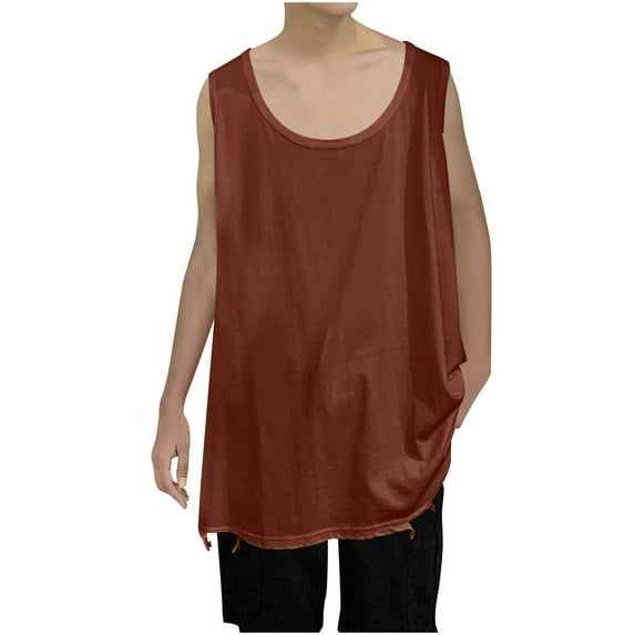USNSM Men's Plus Size Scoop Neck Tank Tops Oversized Summer Casual Sleeveless Shirts Solid Color Loose Fit Tee Brown XXL