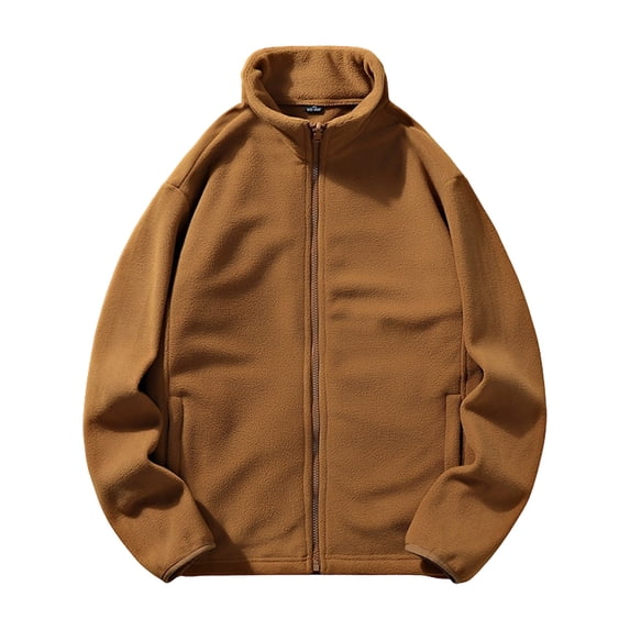 USNSM Men's Polar Fleece Jacket Lightweight Full Zip Jackets Outdoor Hiking Casual Solid Color Soft Warm Coat With Pockets Brown XXXXL
