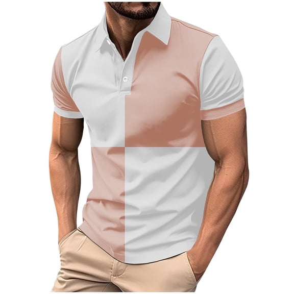 USNSM Men's Pullover Zipper Shirt Short Sleeve Turndown Collar Button Blouse Shirt Summer Outdoor Casual Comfy Regular Fit Shirt Pink XL