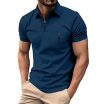 USNSM Men's Quarter Zip Lapel Collar Golf Shirts Short Sleeve Loose Summer Pullover Business Casual Sports Tee Shirt Blue M