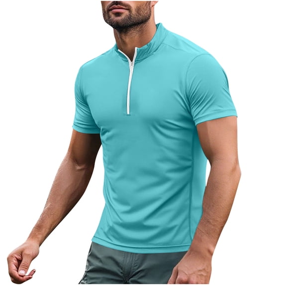 USNSM Men's Quarter Zip Pullover Short Sleeve Gym Workout Performance Moisture Wicking Athletic Quick Dry Compression Shirts Multicolor XXXL