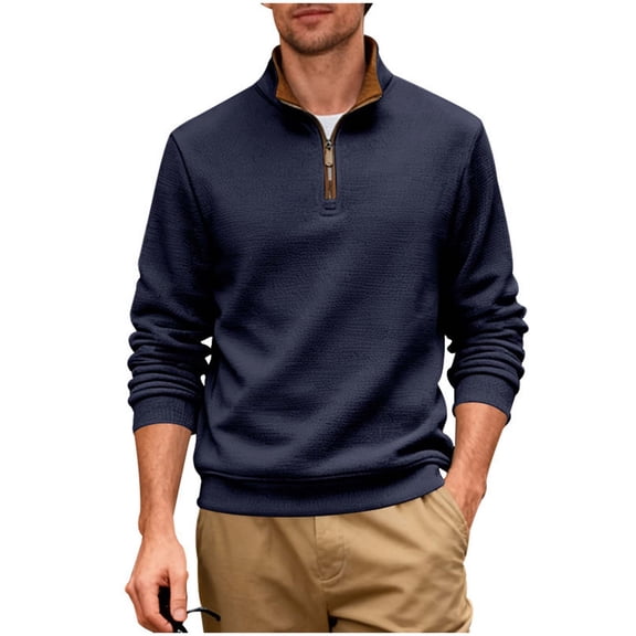 USNSM Men's Quarter Zip Sweaters Lightweight Casual Solid Color Work Spring Fall Pull Over Long Sleeve Western Zipper Pullover Blue XXXL