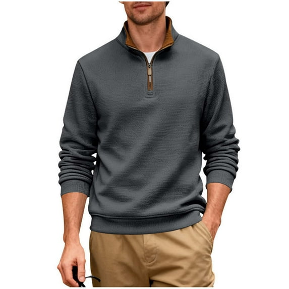 USNSM Men's Quarter Zip Sweaters Lightweight Casual Solid Color Work Spring Fall Pull Over Long Sleeve Western Zipper Pullover Gray M