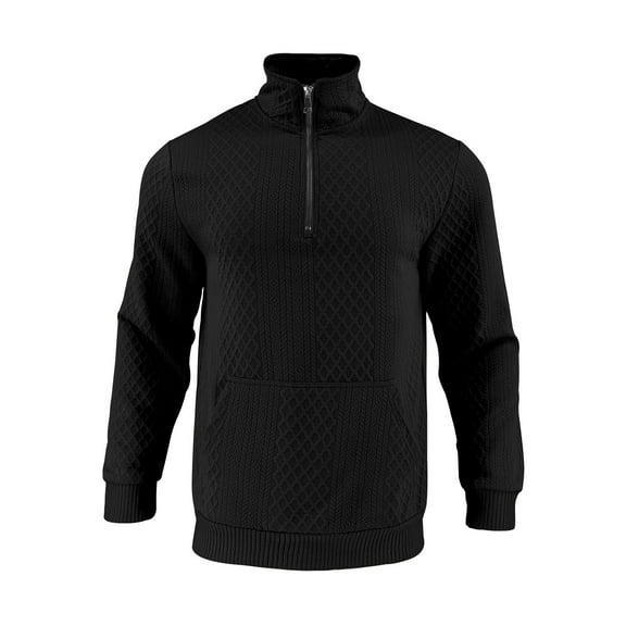 USNSM Men's Quarter Zip Up Casual Long Sleeve Quilted Sweatshirts Stand-up Collar Outdoor Pullover Top Sweaters Black S