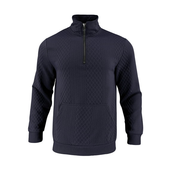 USNSM Men's Quarter Zip Up Casual Long Sleeve Quilted Sweatshirts Stand-up Collar Outdoor Pullover Top Sweaters Blue S