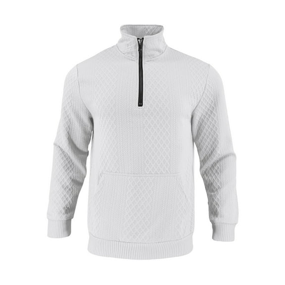USNSM Men's Quarter Zip Up Casual Long Sleeve Quilted Sweatshirts Stand-up Collar Outdoor Pullover Top Sweaters White M