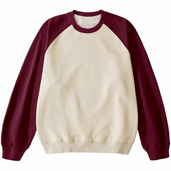 USNSM Men's Raglan Sleeve T-Shirt Casual Color Block Loose Knitting Cotton Shirt Round Neck Long Sleeve Pullover Beige XL