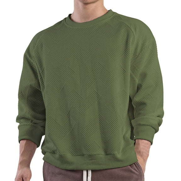 USNSM Men's Raglan Sleeve T-Shirt Casual Cotton Geometric Textured Loose Base Shirt Round Neck Long Sleeve Pullover Tops Army Green M