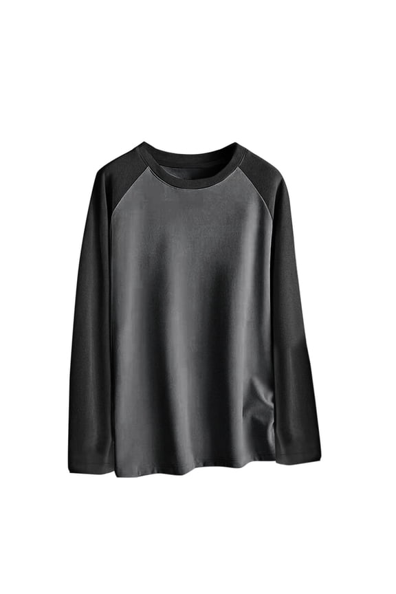 Men's Raglan Sleeve T-Shirt Casual Warm Color Block Loose Base Shirt Crew Neck Long Sleeve Pullover Tops Dark Gray XL