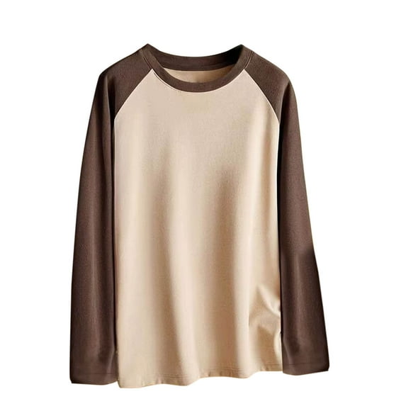 USNSM Men's Raglan Sleeve T-Shirt Casual Warm Color Block Loose Base Shirt Crew Neck Long Sleeve Pullover Tops Khaki 3XL