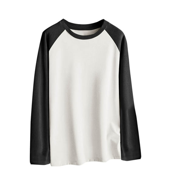 USNSM Men's Raglan Sleeve T-Shirt Casual Warm Color Block Loose Base Shirt Crew Neck Long Sleeve Pullover Tops White L