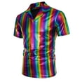 thumbnail image 1 of USNSM Men's Rainbow Color Glossy Hot Stamped V-Neck Lapel Disco Short Sleeve Solid Color T-Shirt Top Trendy Fashion Top Shirt Multicolor L, 1 of 9