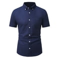 thumbnail image 1 of USNSM Men's Regular Fit Cotton Business Casual Shirt Solid Color Short Sleeve Turndown Collar Button Down Dress Shirts Blue L, 1 of 5