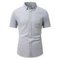 thumbnail image 1 of USNSM Men's Regular Fit Cotton Business Casual Shirt Solid Color Short Sleeve Turndown Collar Button Down Dress Shirts Gray XL, 1 of 9