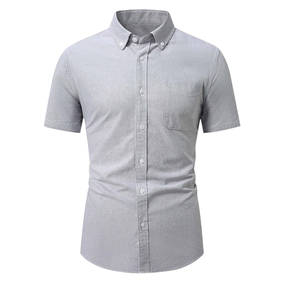 USNSM Men's Regular Fit Cotton Business Casual Shirt Solid Color Short Sleeve Turndown Collar Button Down Dress Shirts Gray XL