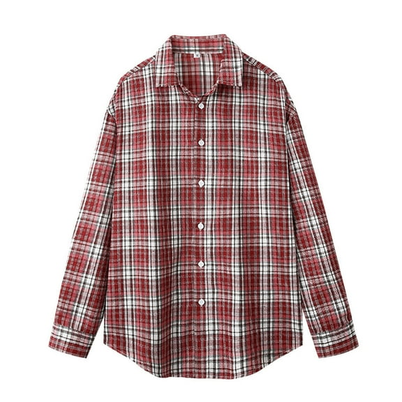 USNSM Men's Regular Fit Long Sleeve Plaid Flannel Shirt, Classic Button Down Shirts Casual Fashion Lapel Shirts Red M