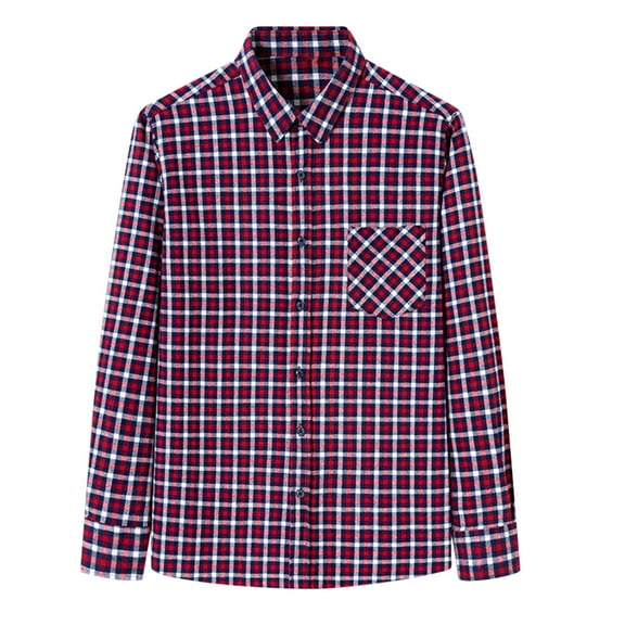 USNSM Men's Regular-Fit Plaid Simple Long Sleeve Lapel Button Casual Shirt Outdoor Daily Work Soft Comfy Breathable Shirts with Pocket Watermelon Red S