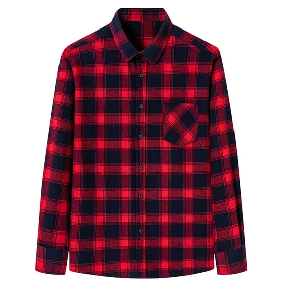 USNSM Men's Regular-Fit Plaid Simple Long Sleeve Lapel Button Casual Shirt Outdoor Daily Work Soft Comfy Breathable Shirts with Pocket Red S