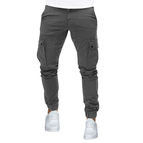 USNSM Men's Regular Tapered Cargo Pant Cotton Slim Fit Tactical Pants Jogger Pants Casual Fashion Twill Hiking Pants Trouser Dark Gray L