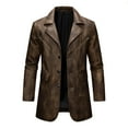 thumbnail image 1 of USNSM Men's Vintage Faux Leather Blazer Jacket Coat Waterproof PU Windbreaker Leather Jacket Motorcycle Turndown Collar Winter Suit Overcoat Brown S, 1 of 9