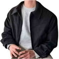 thumbnail image 1 of USNSM Men's Retro Solid Color Loose Fit Suede Jacket Trendy Casual Business Coat Turndown Collar Zip Up Long Sleeve Outerwear with Pockets Black 2XL, 1 of 3