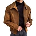 thumbnail image 1 of USNSM Men's Retro Solid Color Loose Fit Suede Jacket Trendy Casual Business Coat Turndown Collar Zip Up Long Sleeve Outerwear with Pockets Brown 3XL, 1 of 4