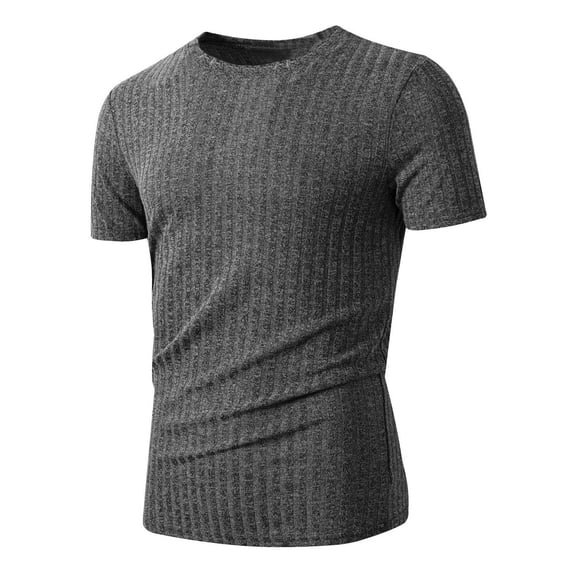 USNSM Men's Ribbed Knit T-Shirts Short Sleeve Casual Crewneck Slim Fit Textured Pullover Tees Casual Athletic Spring Summer Shirt Gray XXL