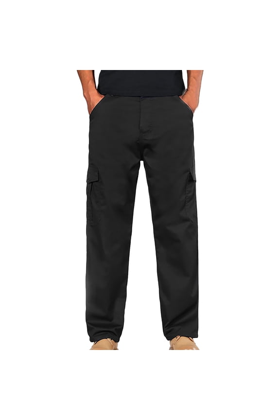 Men's Ripstop Cargo Pants Washed Solid Multi-Pocket Hiking Pants Outdoor Casual Loose Comfortable Pants Straight Leg Trouser Black S