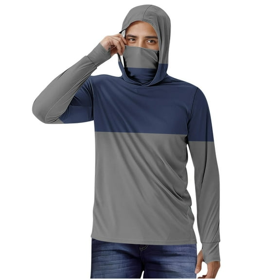 USNSM Men's (S-5XL) Big and Tall UPF 50  Sun Protection Hoodie Shirt Long Sleeve SPF Outdoor UV Hiking Lightweight Shirts Blue XL