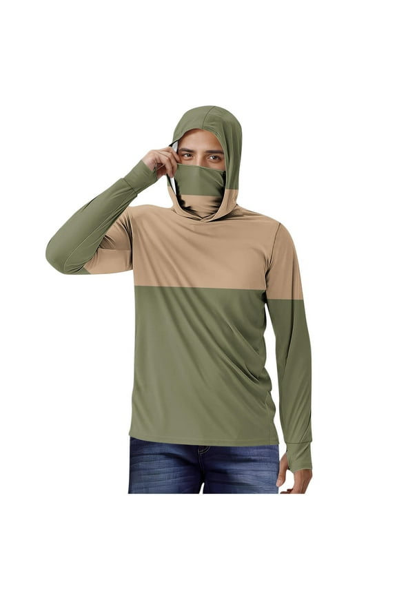 Men's (S-5XL) Big and Tall UPF 50+ Sun Protection Hoodie Shirt Long Sleeve SPF Outdoor UV Hiking Lightweight Shirts Green L