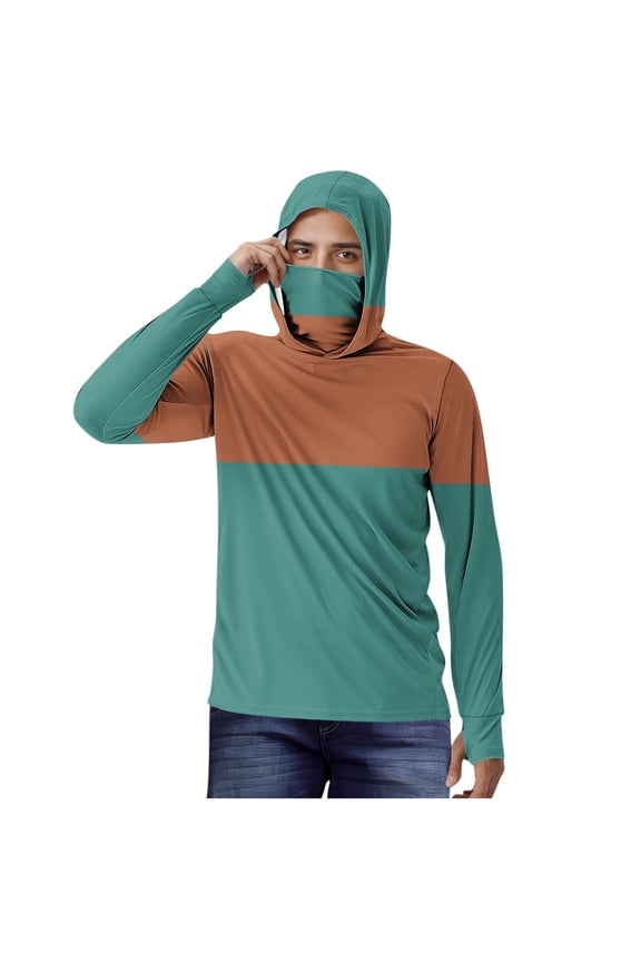 Men's (S-5XL) Big and Tall UPF 50+ Sun Protection Hoodie Shirt Long Sleeve SPF Outdoor UV Hiking Lightweight Shirts Orange XXXXXL