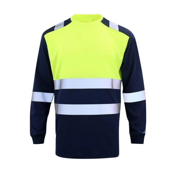 USNSM Men's Safety Shirt High Visibility Reflective Construction Work Shirts Workwear Long Sleeve Round Neck T-shirt Yellow L