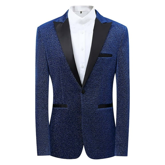 USNSM Men's Sequin Performance Tuxedo Jacket Slim Fit One Button Solid Blazer Jacket for Dinner,Prom,Party Blue XS