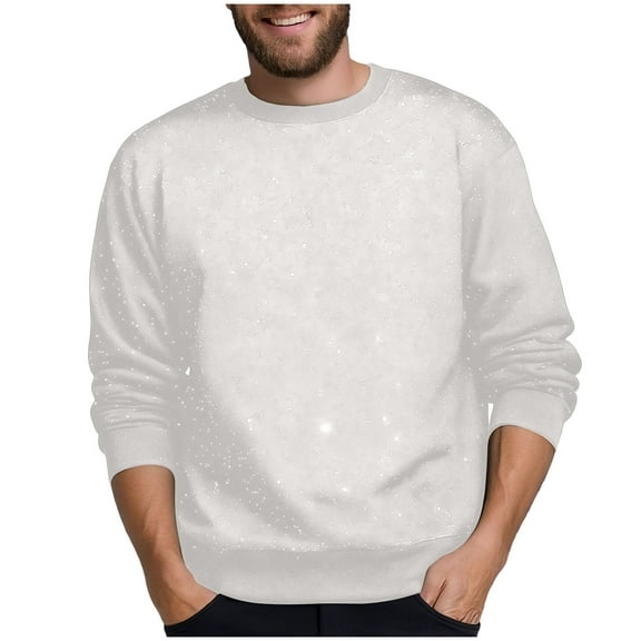 USNSM Men's Sequin Tops Sparkle Long Sleeve Pullover Blouses Solid Color Glitter Sweatshirt Party Crewneck Loose Fit Shirts White XL