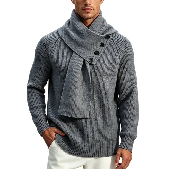 USNSM Men's Shawl Collar Button Front Knit Sweater Pullover Long Sleeve Business Casual Winter Warm Tops Gray XXL