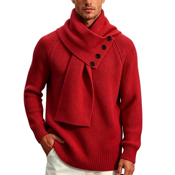 USNSM Men's Shawl Collar Button Front Knit Sweater Pullover Long Sleeve Business Casual Winter Warm Tops Red XS