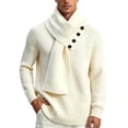 thumbnail image 1 of USNSM Men's Shawl Collar Button Front Knit Sweater Pullover Long Sleeve Business Casual Winter Warm Tops White L, 1 of 5