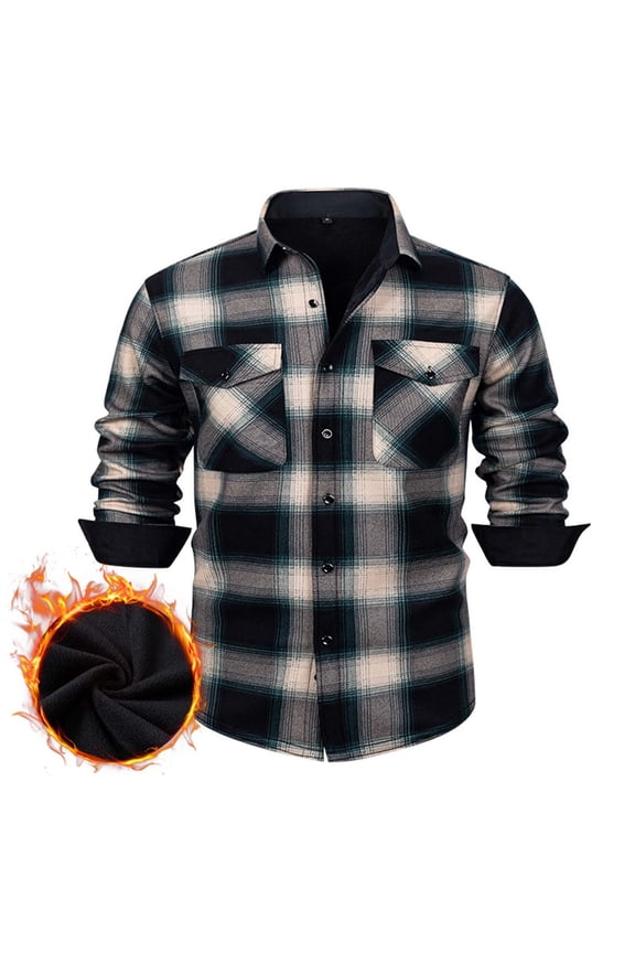 Men's Sherpa Lined Flannel Shirt Jacket Long Sleeve Button Up Fleece Plaid Shirt with Pocket Winter Warm Coats Green M