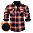 thumbnail image 1 of USNSM Men's Sherpa Lined Flannel Shirt Jacket Long Sleeve Button Up Fleece Plaid Shirt with Pocket Winter Warm Coats Red XXL, 1 of 4